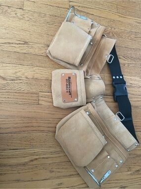 Suede Tan Multi-Pocket Belt Bag with Black Adjustable Strap